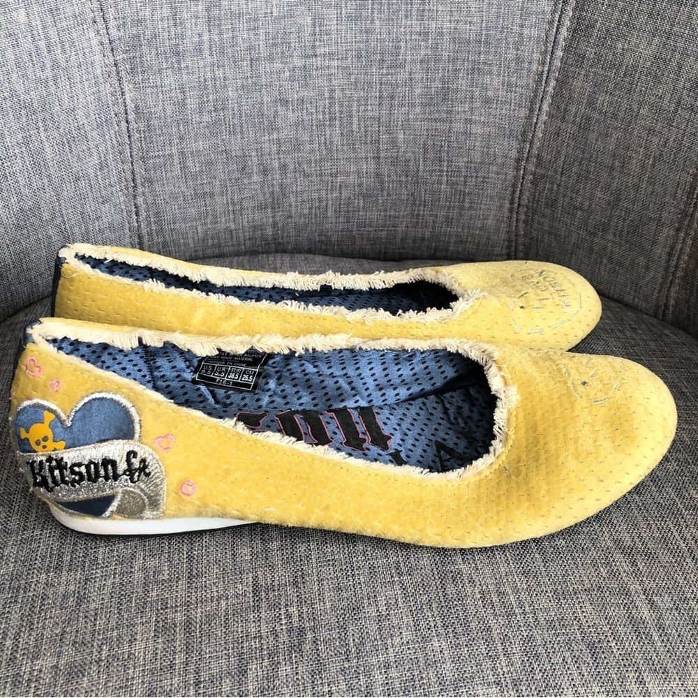 Vintage Y2K Kitson LA yellow velvet embellished ballet flats 8.5